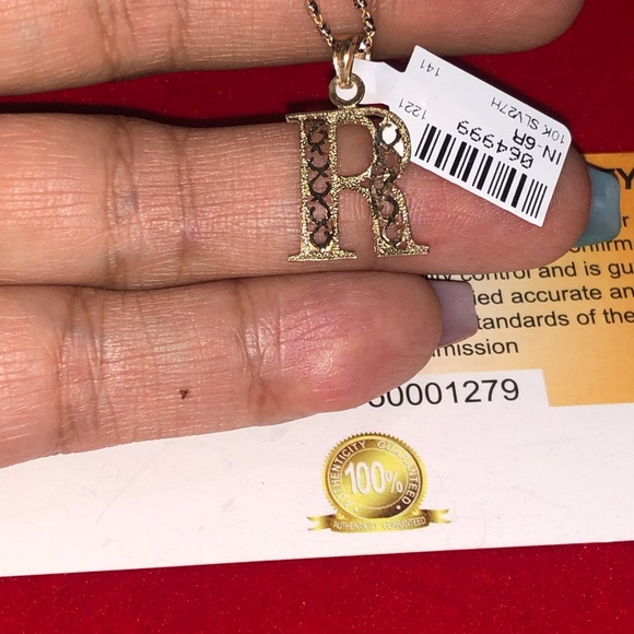 10k solid real gold R initial monogram pendant, 100% real gold NOT PLATED. Gift - Picture 7 of 9